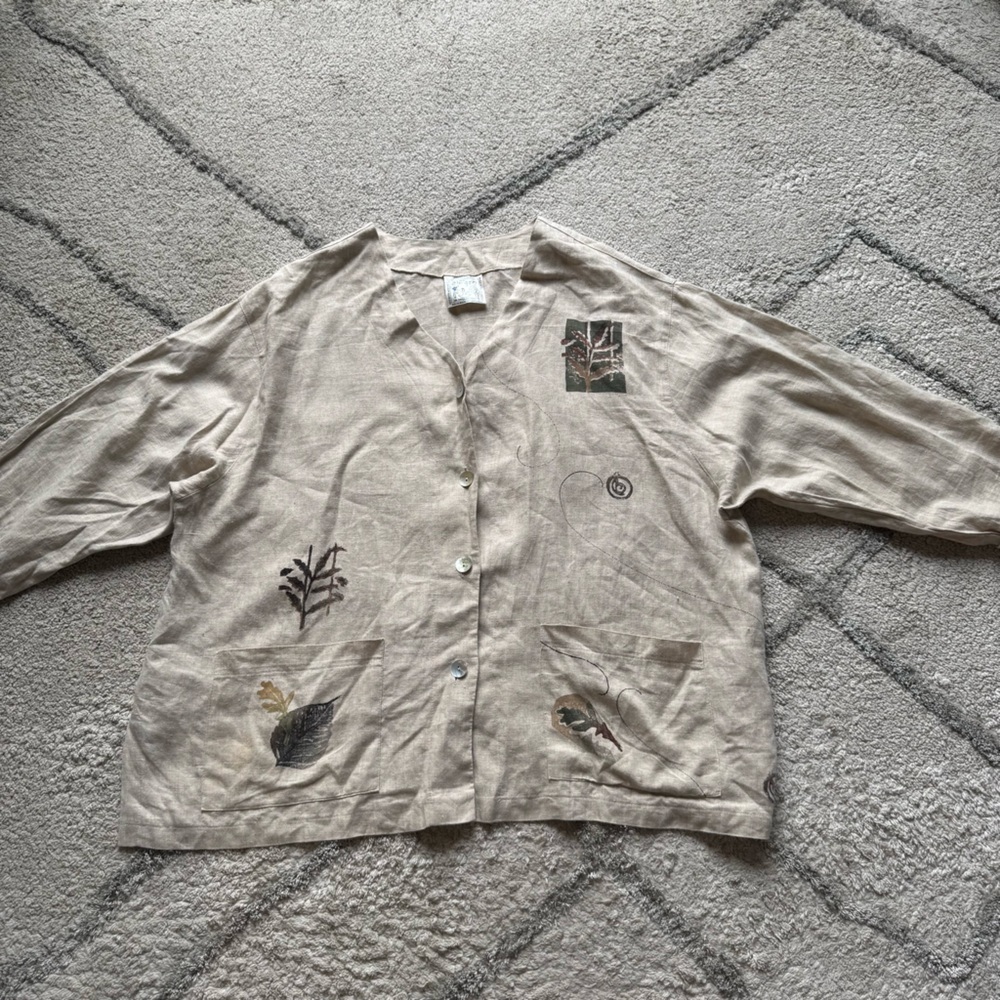 PLAY ALEGRE beige Artsy Linen Button Front Boxy lagenlook Top blouse XL